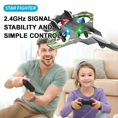 2.4G Remote Control Foam Fighter Glider – Electric Stunt UAV Helicopter with LED Lights & 360° Tumbling Aircraft Model