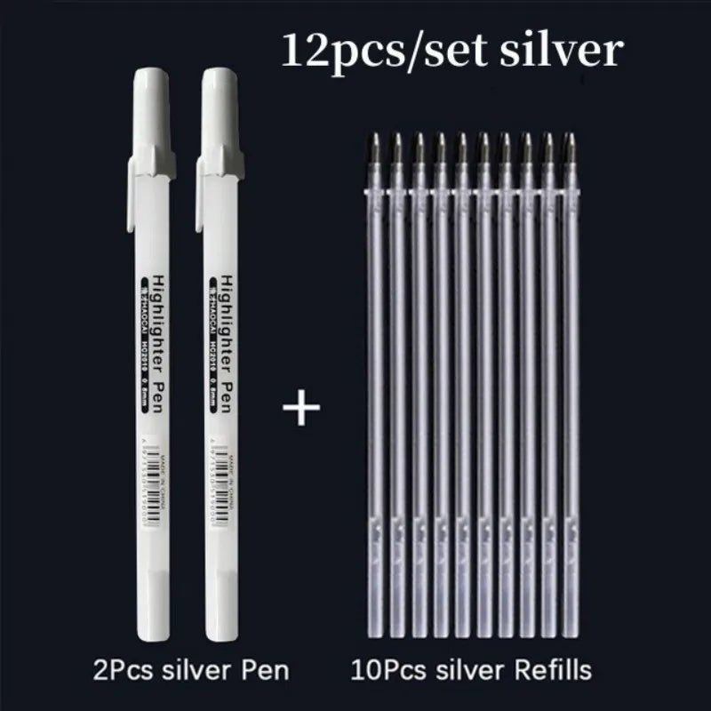 12pcs Set 0.8mm Metallic Paint Markers – Permanent Gold, Silver & White Pens for Graffiti, Writing & Drawing