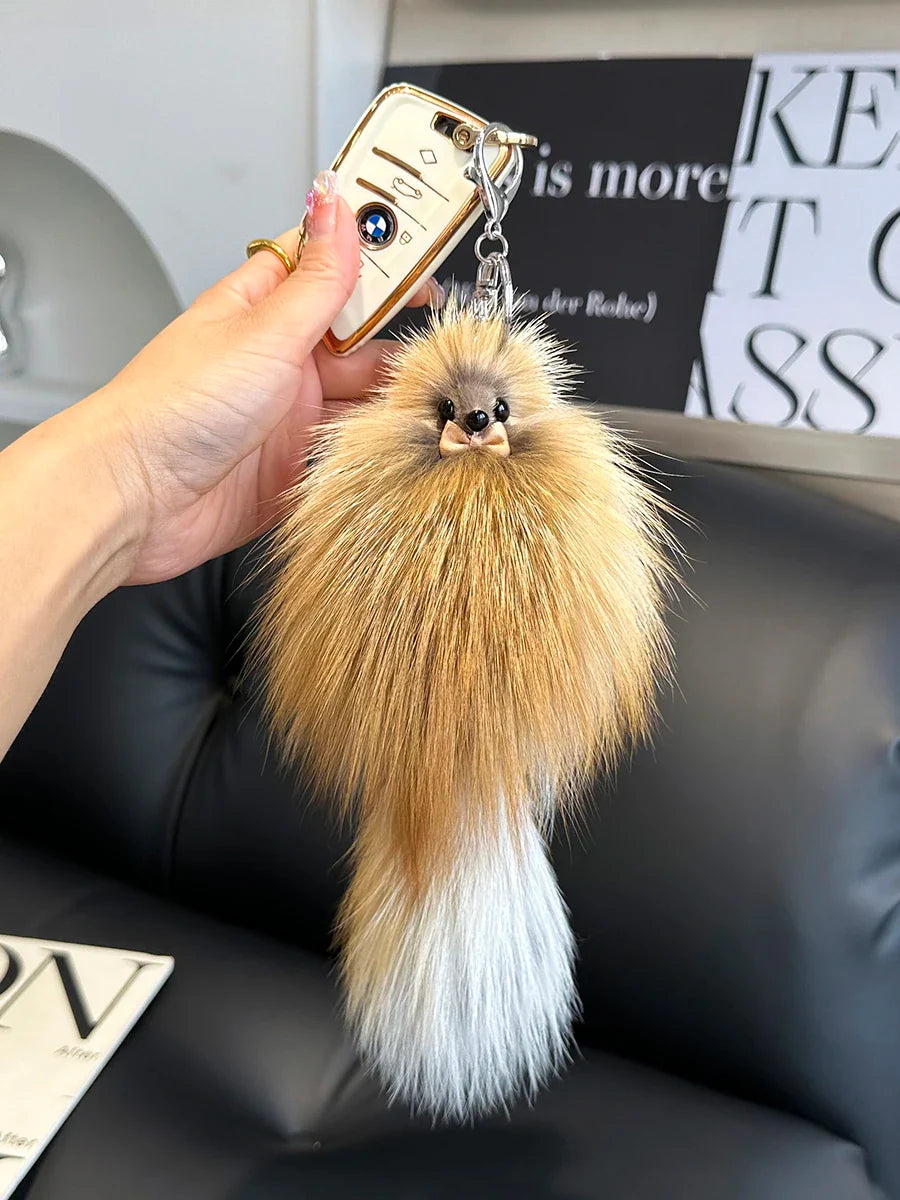 2024 Cute Real Fox Fur Plush Keychain – Pompom Bag Pendant & Car Key Ring Toy for Girls