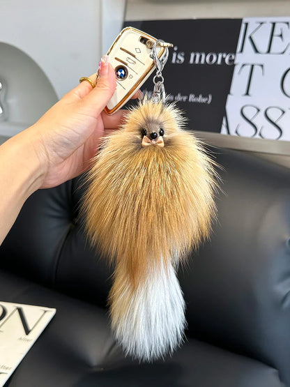 2024 Cute Real Fox Fur Plush Keychain – Pompom Bag Pendant & Car Key Ring Toy for Girls