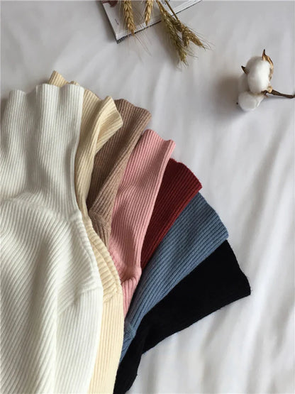 2024 Autumn Winter Thick Turtleneck Sweater for Women - Ribbed Knitted Pullover, Long Sleeve Slim Jumper, Soft and Warm