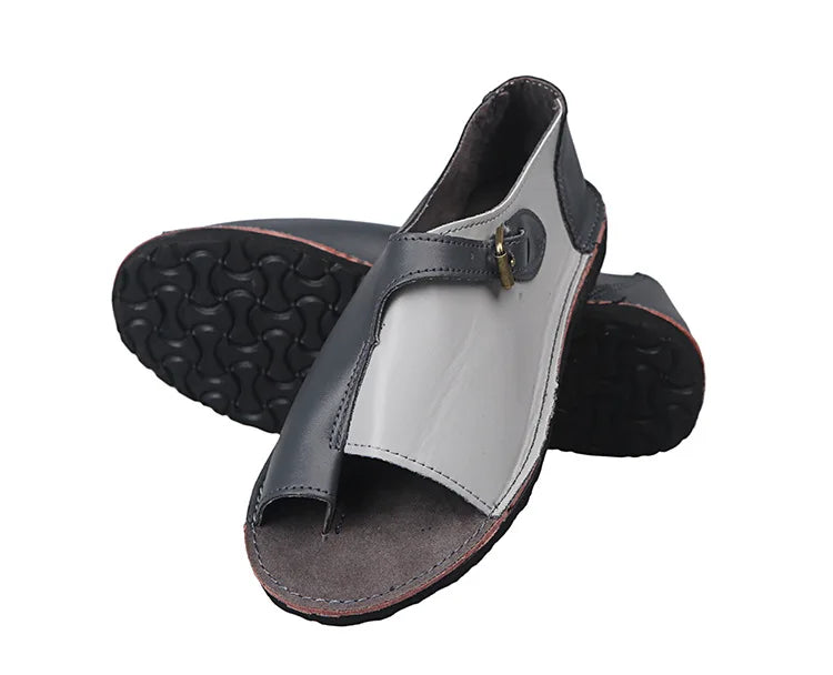 Women’s Retro Summer Sandals 2025 – PU Leather Peep Toe Flat Beach Slippers with Buckle Strap, Casual Comfort Shoes