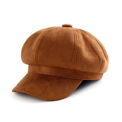 Casual Suede Fabric Hat — Solid Color Adjustable Baker Newsboy Beret Cap