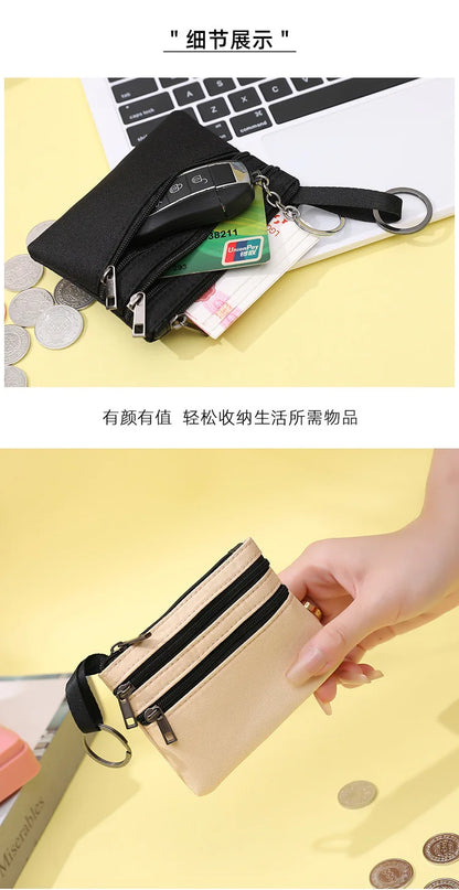 Canvas Mini Coin Purse with Zipper – Cute Solid Color Key & Money Pouch for Kids, Women & Men