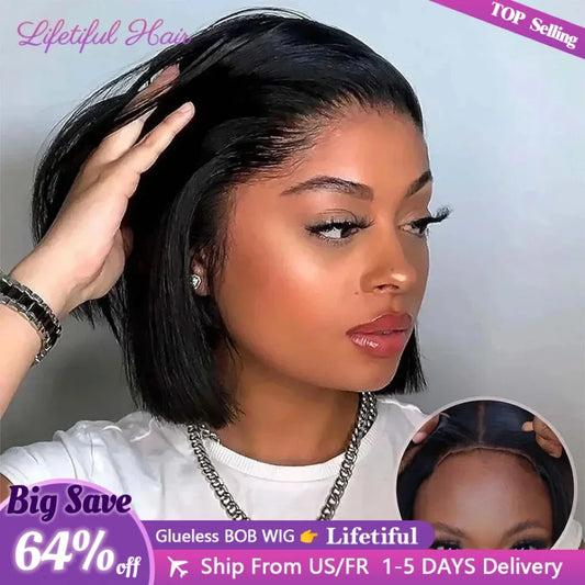 Glueless Bob Human Hair Wig — Ready-to-Wear Straight 4x4 Transparent Lace Closure for Women