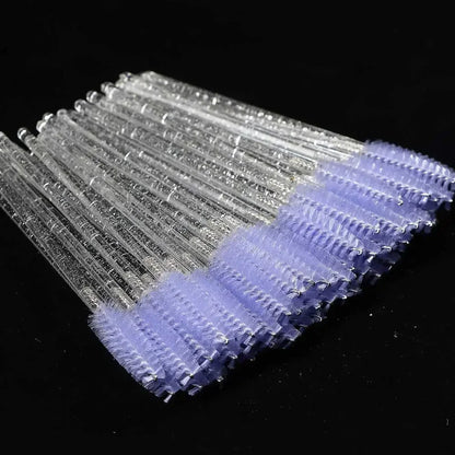 50-Pack Disposable Crystal Eyelash Brush Combs – Professional Eyelash Extension Mascara Wands for Makeup and Beauty Tools