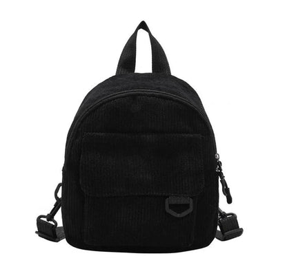 Women's Mini Backpack - Fashionable Solid Color Corduroy Casual Schoolbag with Large Capacity