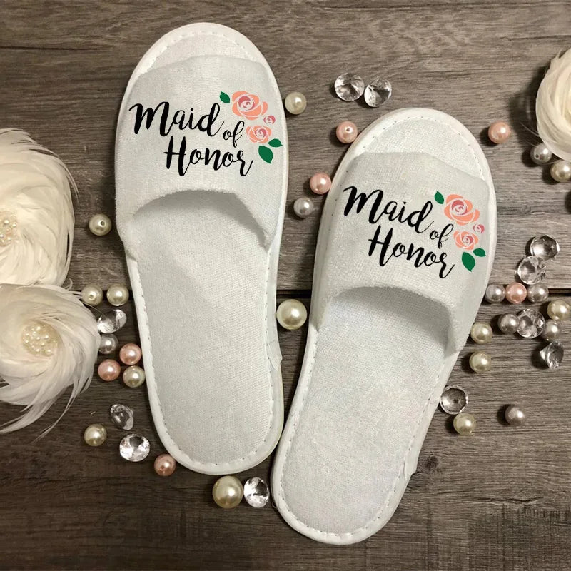Bridal Party Slippers – Bride, Bridesmaid, Maid of Honor, Mother of Groom Gift for Wedding, Bachelorette, & Bridal Shower