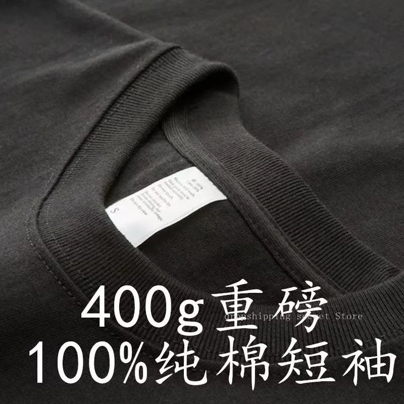 Unisex 400g Heavyweight Cotton T-Shirt - Loose-Fit Thick Short Sleeve Summer Tee