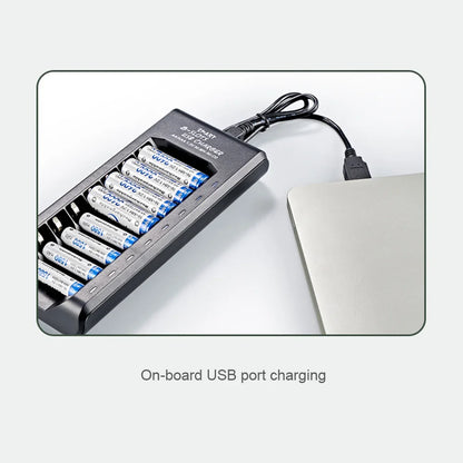 8-Slot Fast USB Rechargeable Battery Charger – AA/AAA NiMH 1.2V with Short Circuit Protection & USB Output