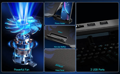 COOLCOOLD Laptop Cooling Pad - 12-17 Inch Laptop Cooler Stand with 5 Quiet Fans, 5 Adjustable Angles & Phone Holder