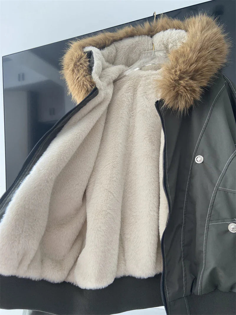 ZAROY Y2K Fur Collar Hooded Parka – Thick Padded Gothic Winter Jacket Streetwear for Men & Women