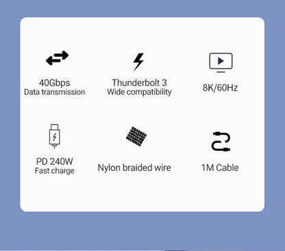 240W USB-C to USB-C Fast Charging Cable — 39.37” Braided High-Speed 40Gbps with 8K Video for iPhone 15 Pro/Max & Samsung Galaxy S22/23