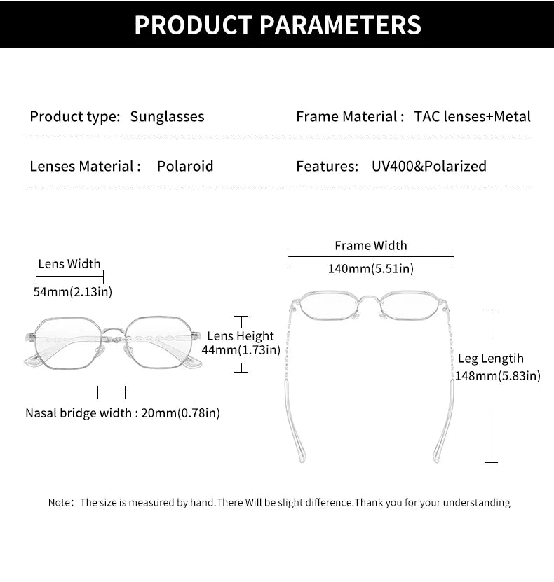 GCV Classic Retro Women's Rectangular Sunglasses — Metal Frame with Polaroid Lenses