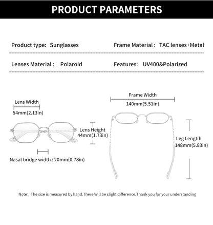 GCV Classic Retro Women's Rectangular Sunglasses — Metal Frame with Polaroid Lenses