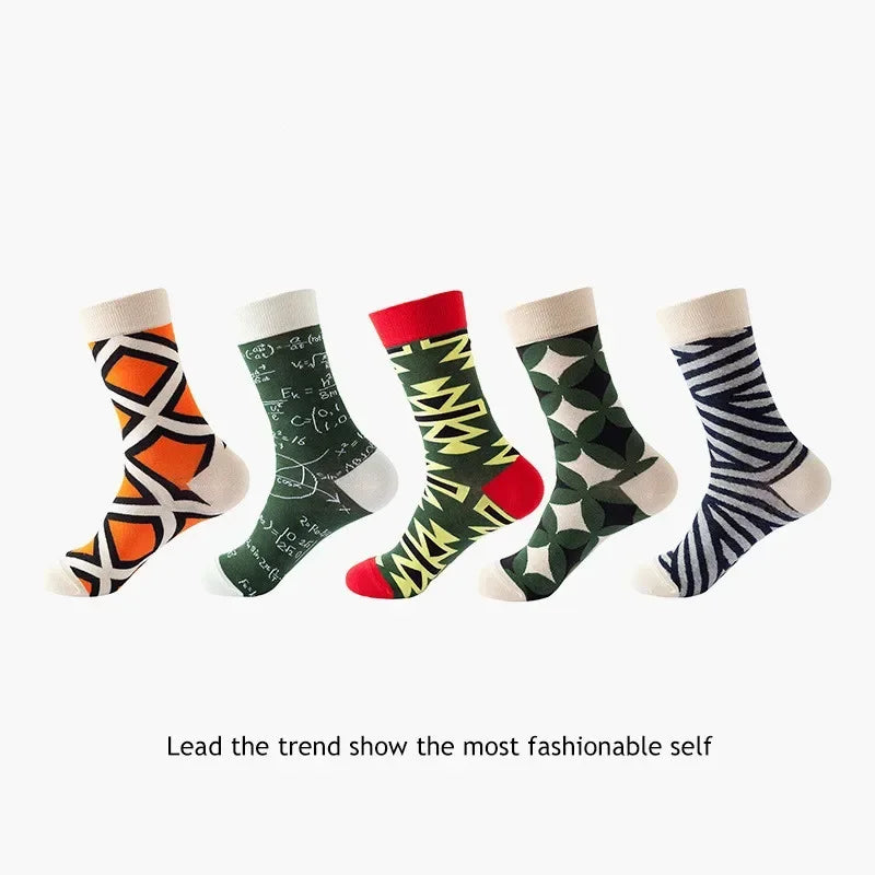 Men's Cotton Dress Socks 5-Pair Pack - Funny Casual Novelty Crew Socks Gift Set