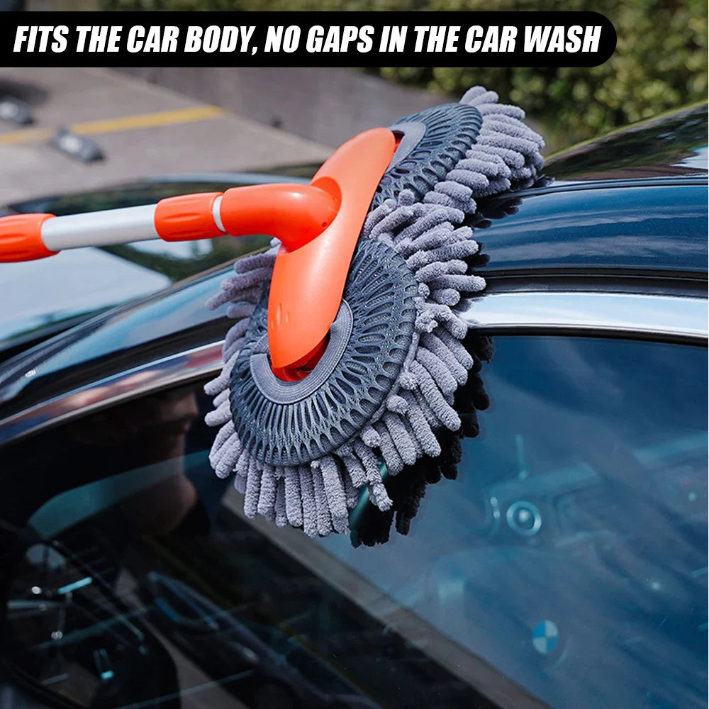 Chenille Foam Car Washer Mop Brush - Stretching Handle Set for Windshield, Roof, Window Cleaning Maintenance - Auto Care Accessories