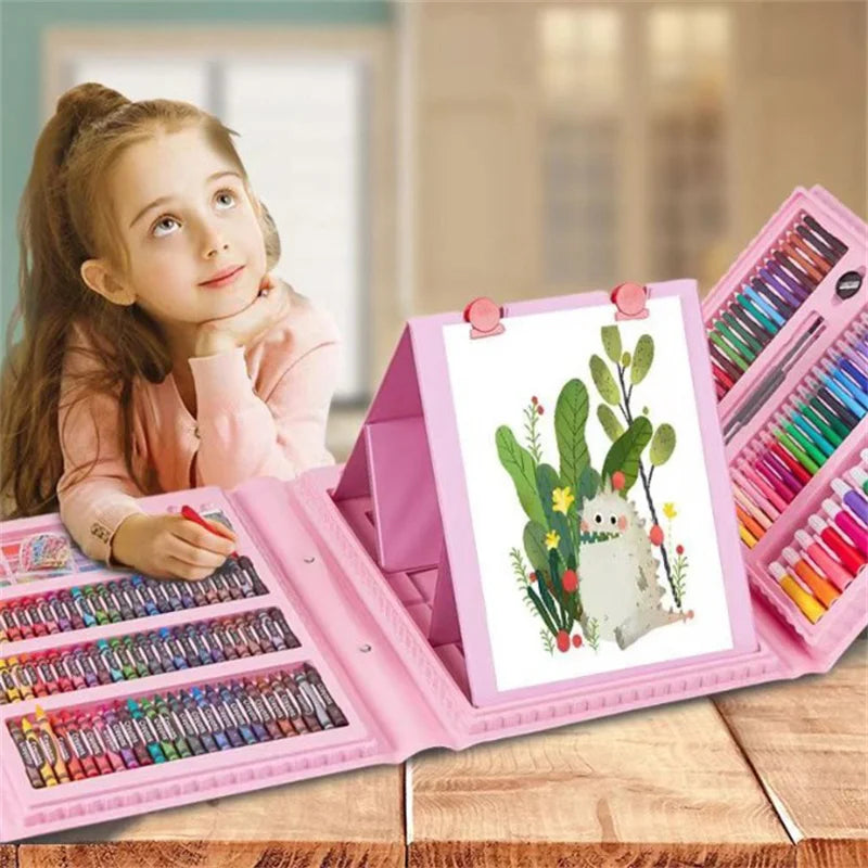 Kids Art Supplies 208PCS Double-Sided Trifold Easel Painting Set – Includes Sketch Pad & Markers for Boys
