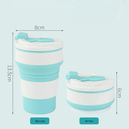 350ML Food-Grade Silicone Folding Cup with Lid - Reusable, Portable Coffee Cup for Hot Drinks, Ideal for Travel and Camping