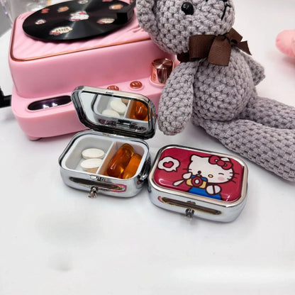 Kawaii Hello Kitty Divided Metal Medicine Box – Portable Travel Packing, Cute Mini Moisture-Proof & Light Storage Box