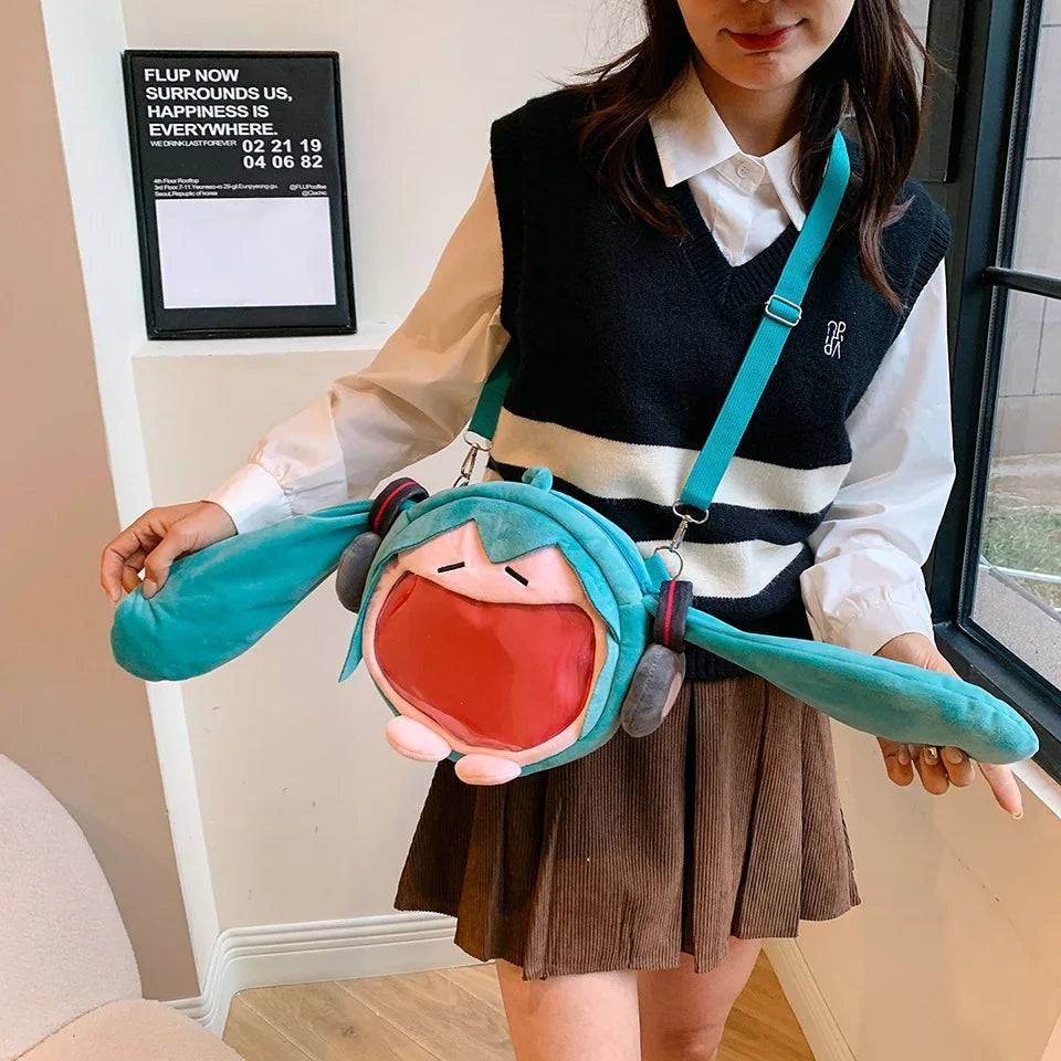 Anime Hatsune Miku Q Version Kawaii Shoulder Bag – Transparent Doll Plush Toy Backpack, Perfect Christmas Gift