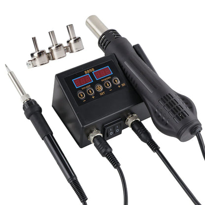2-in-1 Soldering Station | Digital Temperature Adjustable SMD Solder Iron & Hot Air Heat Gun for PCB & IC Repair