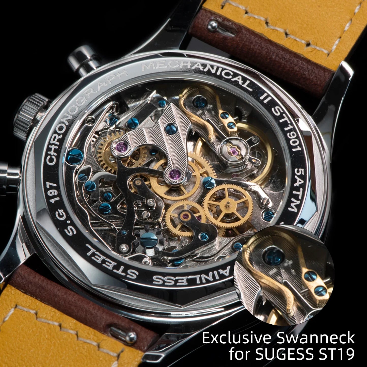 Sugess Men's Chronograph Mechanical Watch – Seagull ST19 Swan Neck Movement with Sapphire Crystal Racing V2