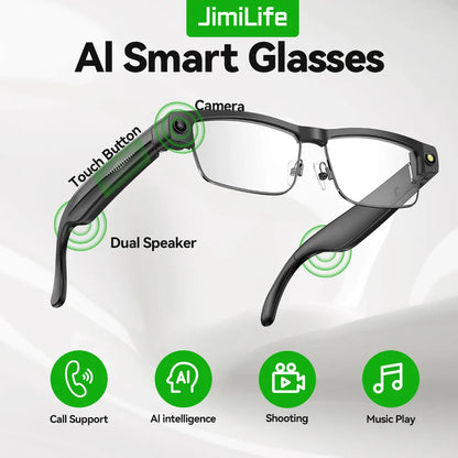 AI Smart Camera Glasses — 8MP with Bluetooth for Calls & Music, Object Recognition, and AI Translation