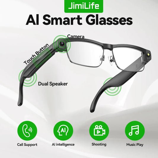 AI Smart Camera Glasses — 8MP with Bluetooth for Calls & Music, Object Recognition, and AI Translation