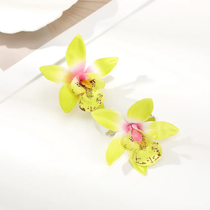 Simulated Orchid Flower Hairpins – White & Pink Hair Clips for Women, Summer Travel Seaside Fashion Headwear