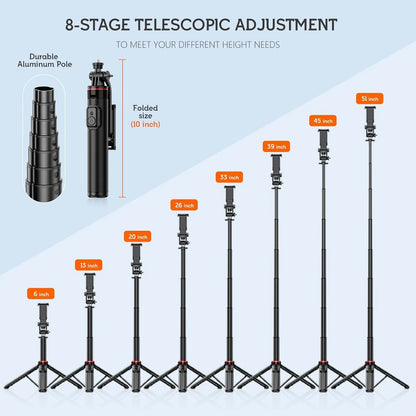 130cm Selfie Stick Tripod – Portable Retractable Smartphone Stand with Wireless Remote Control