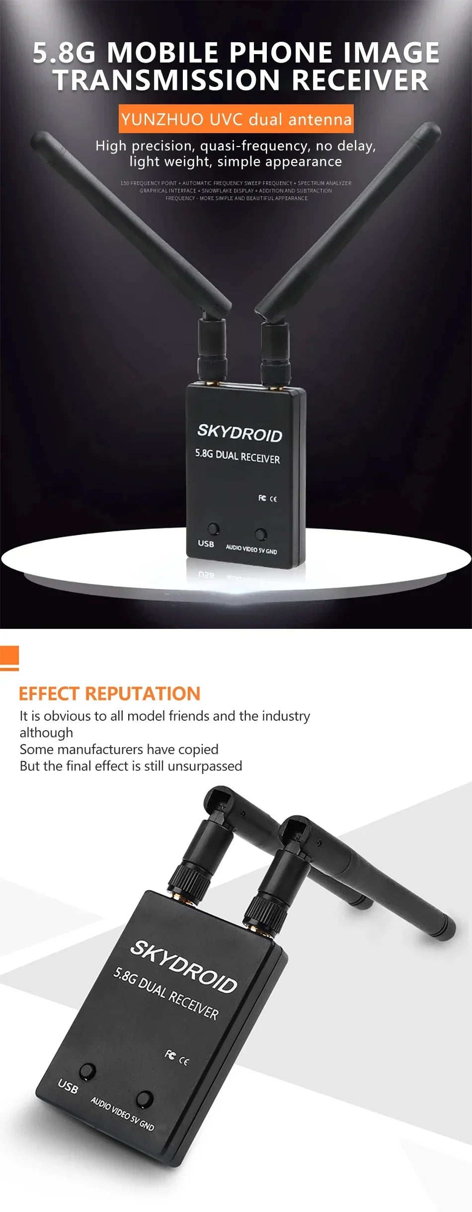 SKYDROID 5.8GHz 150CH FPV Dual/Single Antenna Receiver – UVC OTG RC Drone Part for Android Smartphones