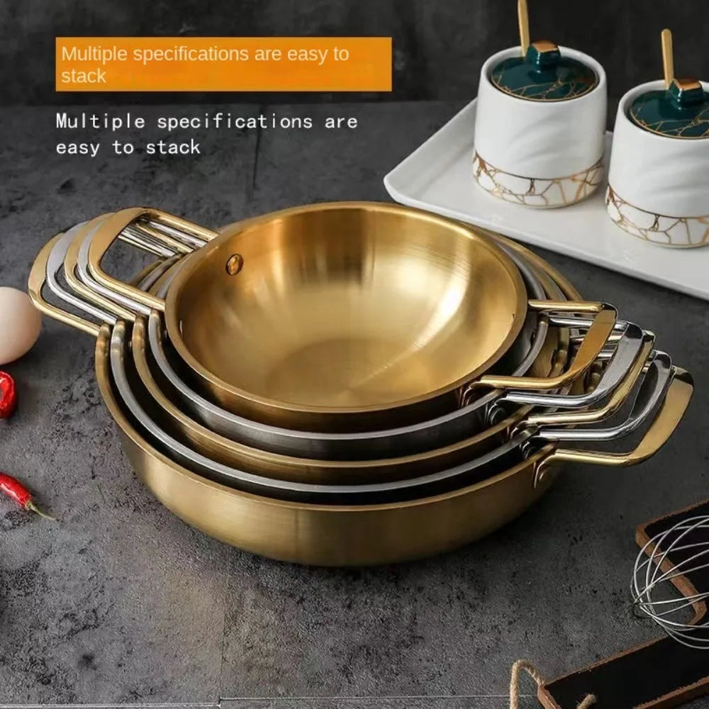 Stainless Steel Saucepan & Dry Pot – Paella Pan with Handle for Home Cooking, Seafood, Rice & Picnic Use