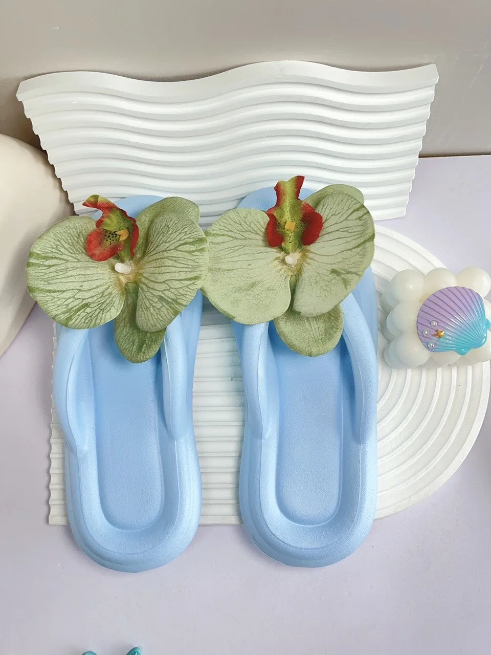 Women’s Phalaenopsis Flower Flip Flops - Cute Multicolor Summer Slippers