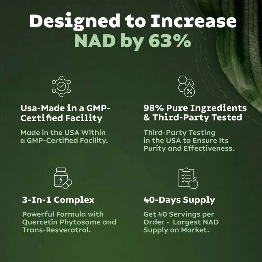NAD+ Anti-Aging Supplement – Energy, Focus with Nicotinamide Riboside & Resveratrol