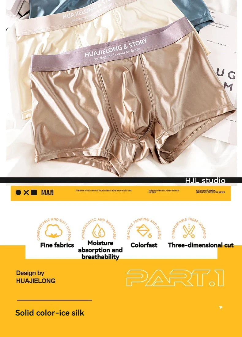 3PCS Luxury Ice Silk Satin Boxers — Summer Smooth, Cool Solid Men’s Underwear with Breathable Mesh Crotch