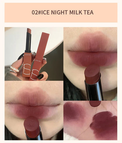 TX010 Thin Tube Matte Lipstick – Waterproof, Sweatproof, Long-Lasting Lip & Cheek Makeup