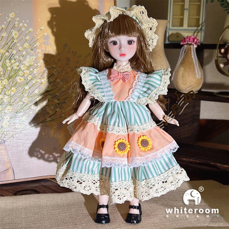 30cm 1/6 BJD Ball Jointed Doll – Starry Gray Eyes with Lolita Fashion Dress, DIY Toy Gift for Girls