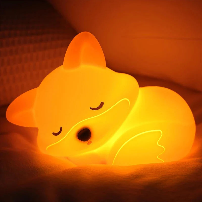 Fox Silicone Night Light – Squishy Touch Lamp, Rechargeable, Dimmable Timer Bedside Lamp, Novelty Gift for Breastfeeding
