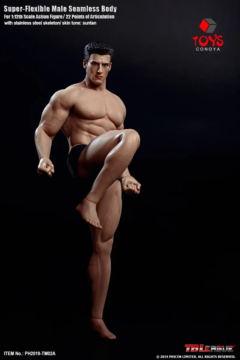 TBLeague Phicen 1/12 Male Action Figure Body - Super Flexible Seamless Suntan Skin Steel Skeleton Doll