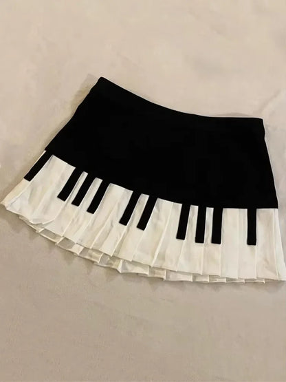 Y2K Gothic Ruffle Skirt - Black & White Polka Dot Punk Lolita Mini Skirt
