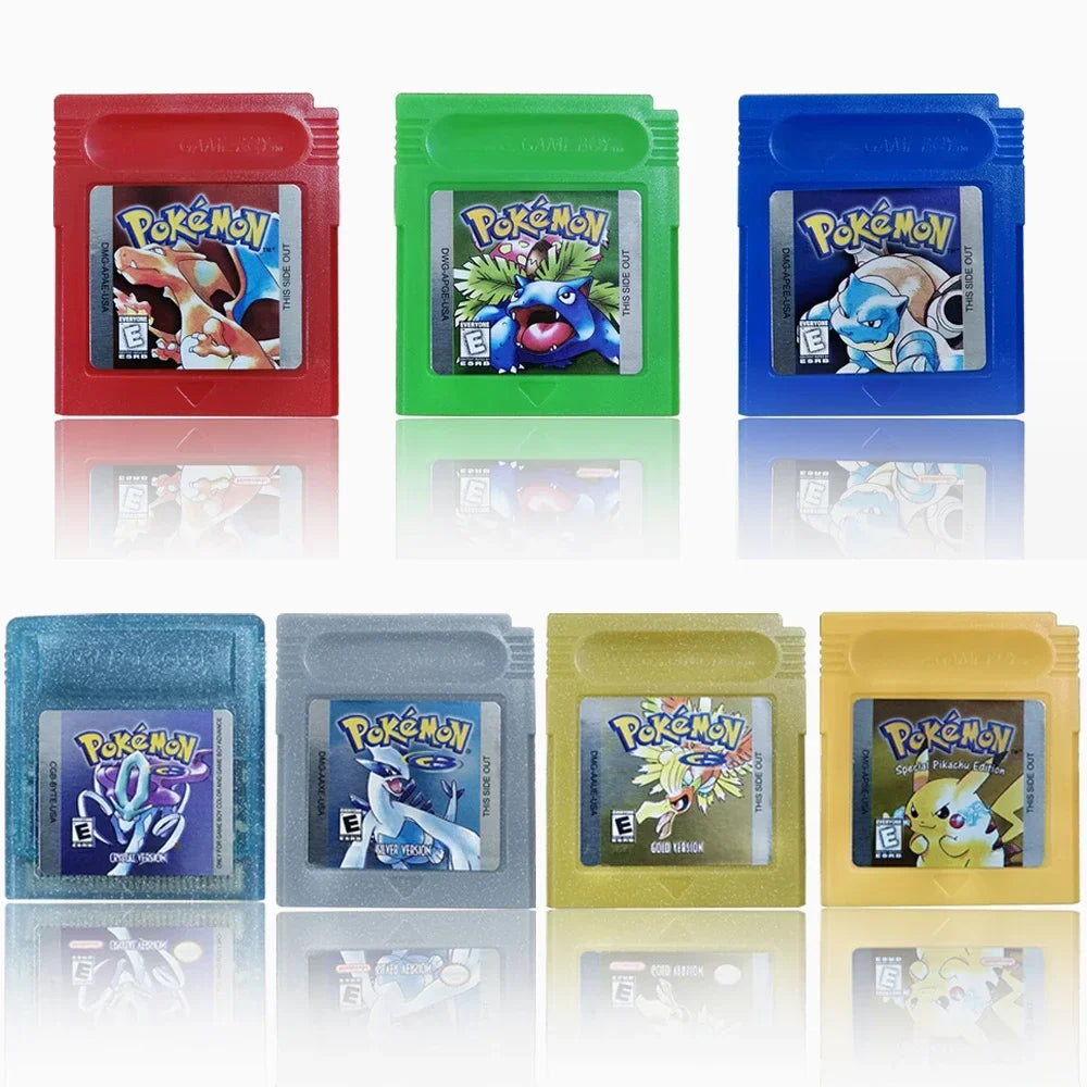 Pokemon 16-Bit Game Cartridge for GBC – Blue, Crystal, Gold, Green, Red, Silver, Yellow Series, USA Version