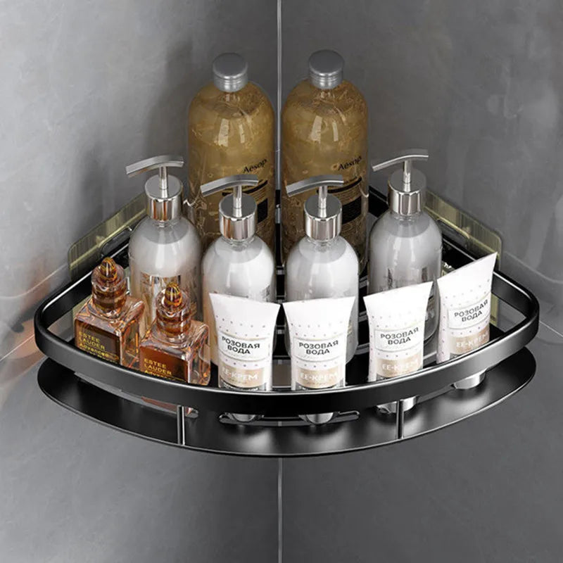 No-Drill Wall Corner Shelf - Aluminum Alloy Bathroom Shelf for Shampoo, Makeup, and Shower Storage Organizer