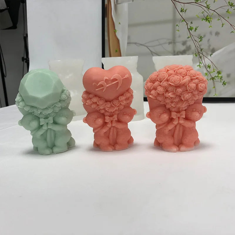3D Bear Hug Love Silicone Candle Mold | DIY Cute Bear Pet Candle Making Supplies | Handmade Soap, Plaster, Resin Mold | Home Decor Gift