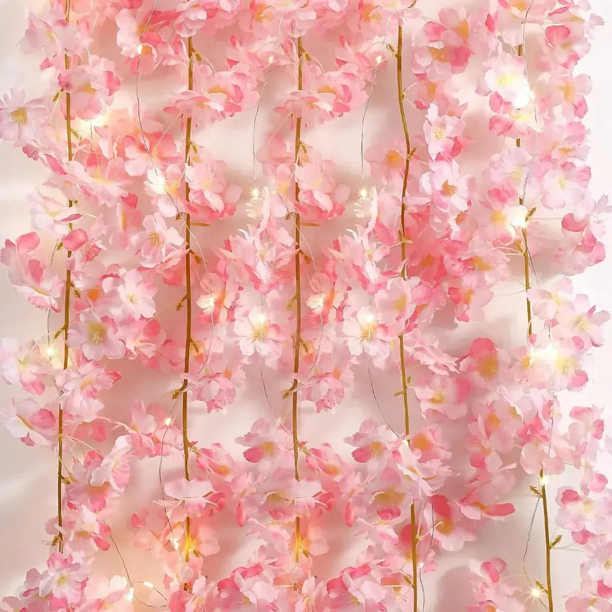 Cherry Blossom String Lights - 2M 20LED Artificial Flower Vine Garland for Weddings & Parties