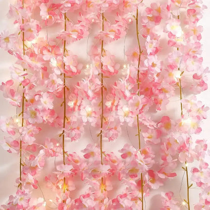 Cherry Blossom String Lights - 2M 20LED Artificial Flower Vine Garland for Weddings & Parties