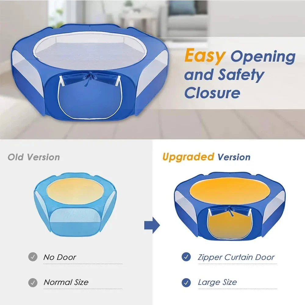 Portable Small Animal Playpen - Foldable Pet Cage with Transparent Mesh for Cats & Chickens