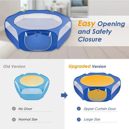 Portable Small Animal Playpen - Foldable Pet Cage with Transparent Mesh for Cats & Chickens