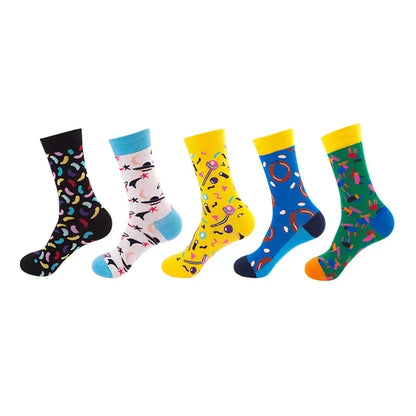 Men's Cotton Dress Socks 5-Pair Pack - Funny Casual Novelty Crew Socks Gift Set