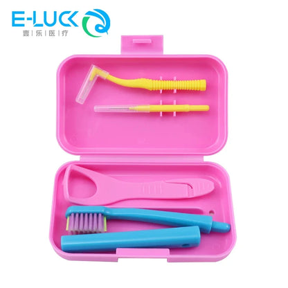 Portable Dental Cleaning Kit - Travel Oral Care Set with Toothbrush, Interdental Brush & Tongue Scraper